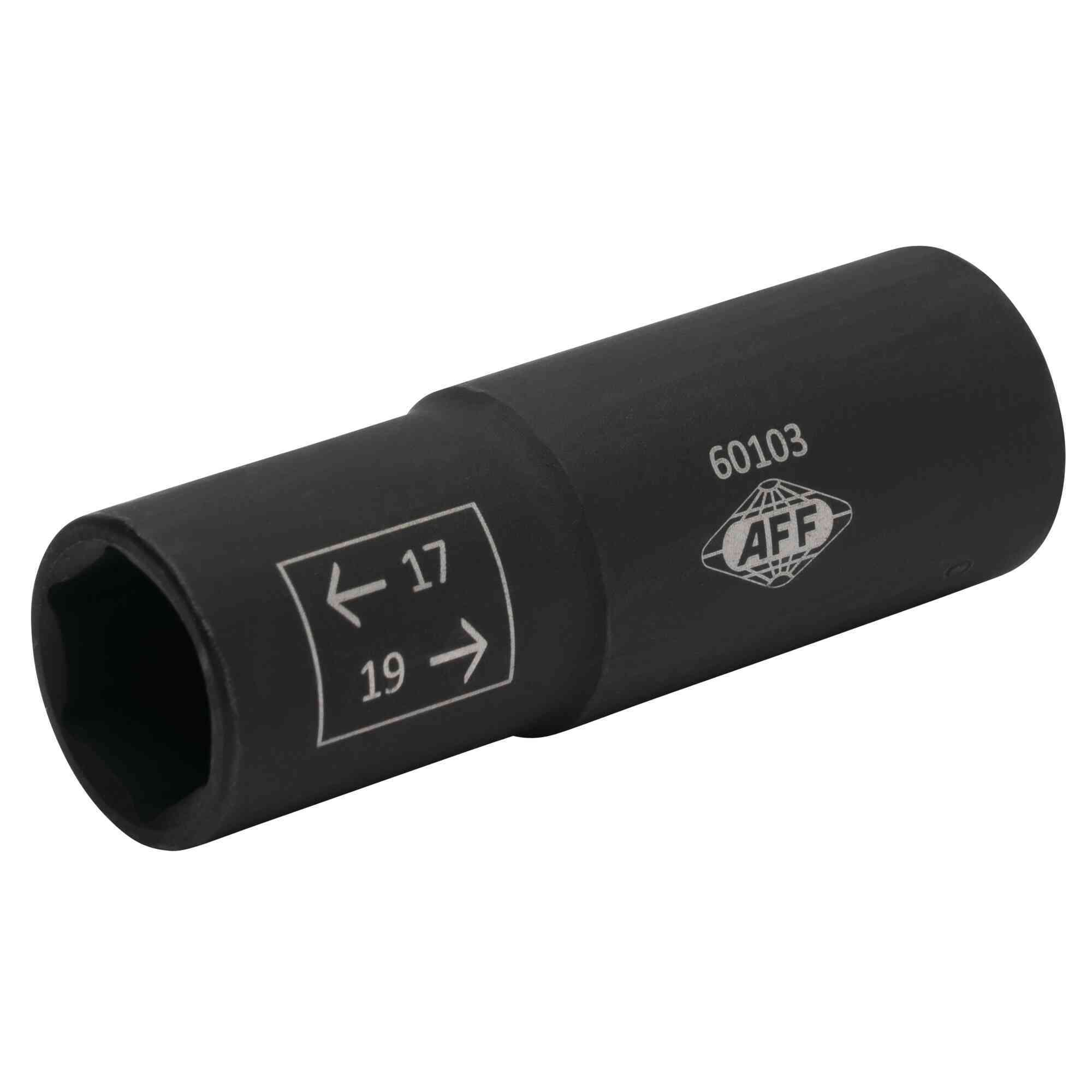 American Forge & Foundry Flip Socket — 1/2in. Drive, 17mm x 19mm, Thin Wall, Chrome Molybdenum Steel, Model# 60103